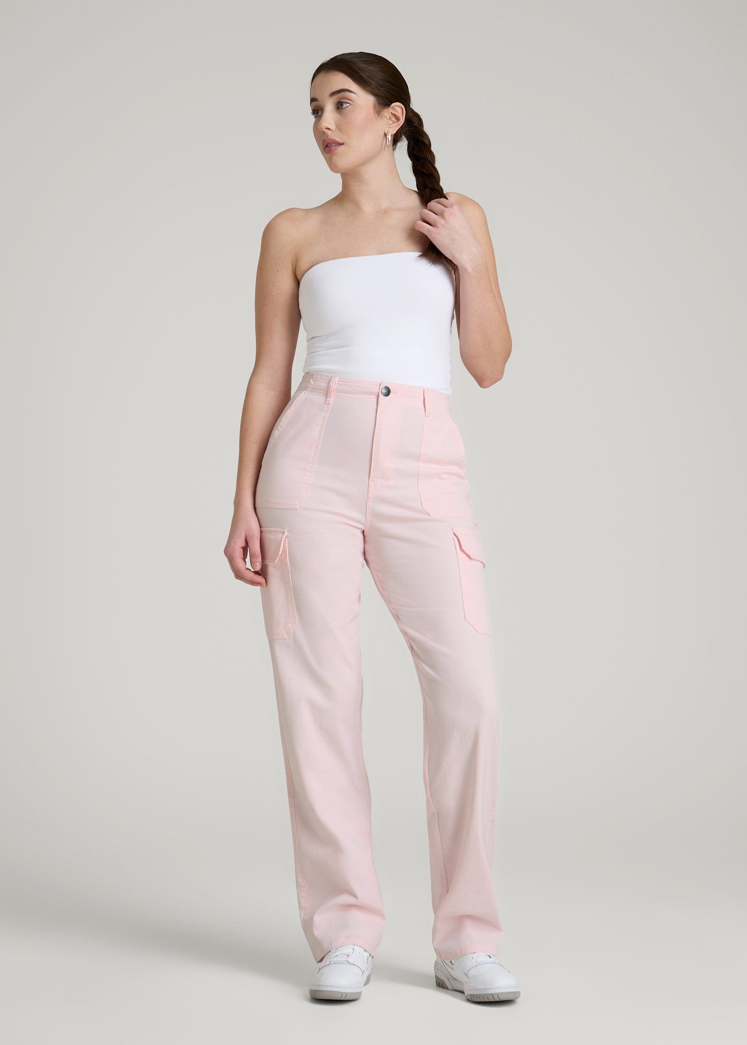 American Tall Men|Women Straight Leg Cargo Chino Pants for Tall Women in Barely Pink