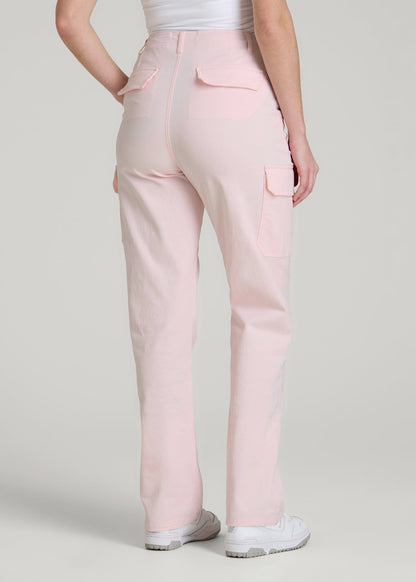 American Tall Men|Women Straight Leg Cargo Chino Pants for Tall Women in Barely Pink