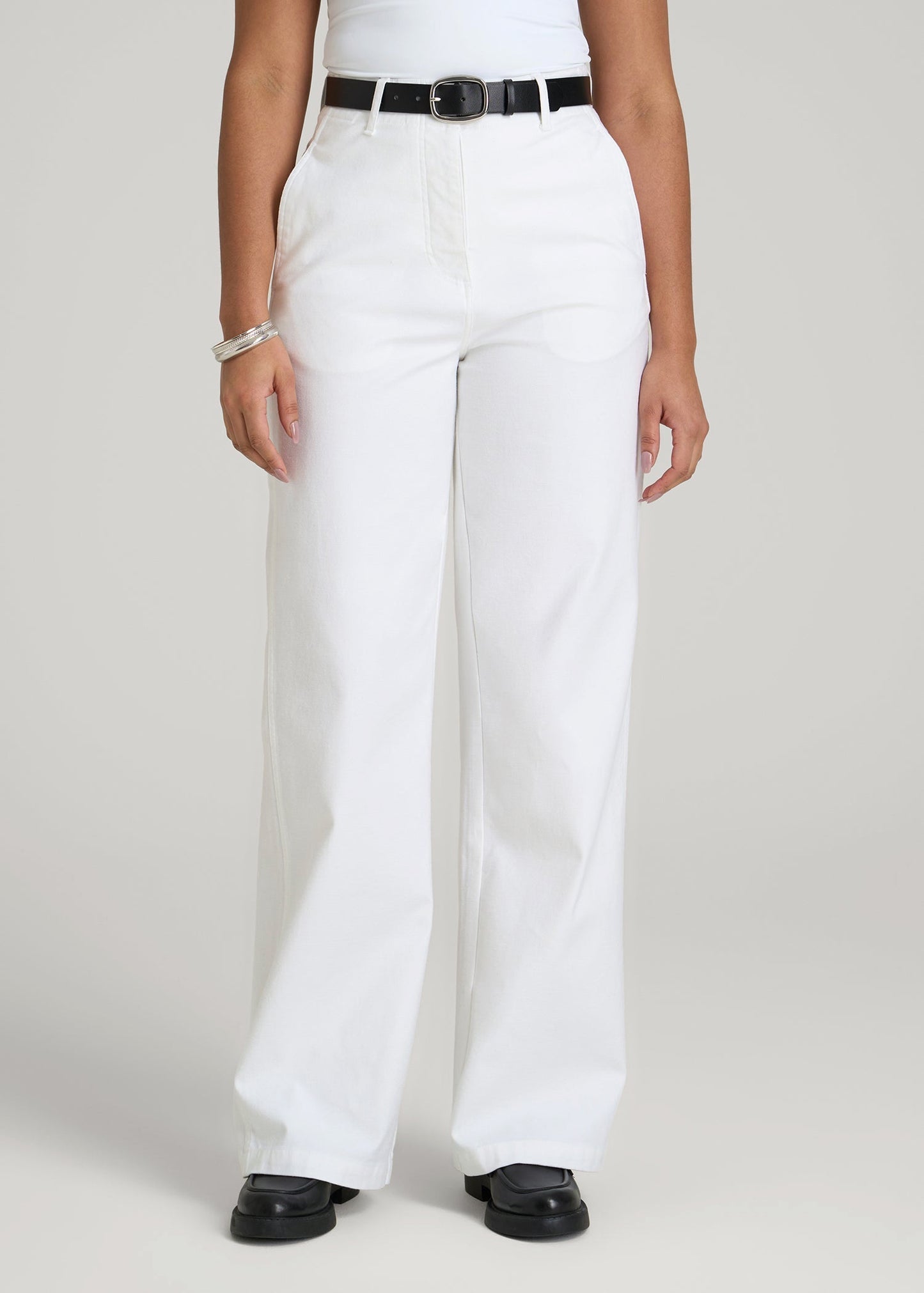 American Tall Men|Women High Rise Wide Leg Flat Front Chinos for Tall Women in White