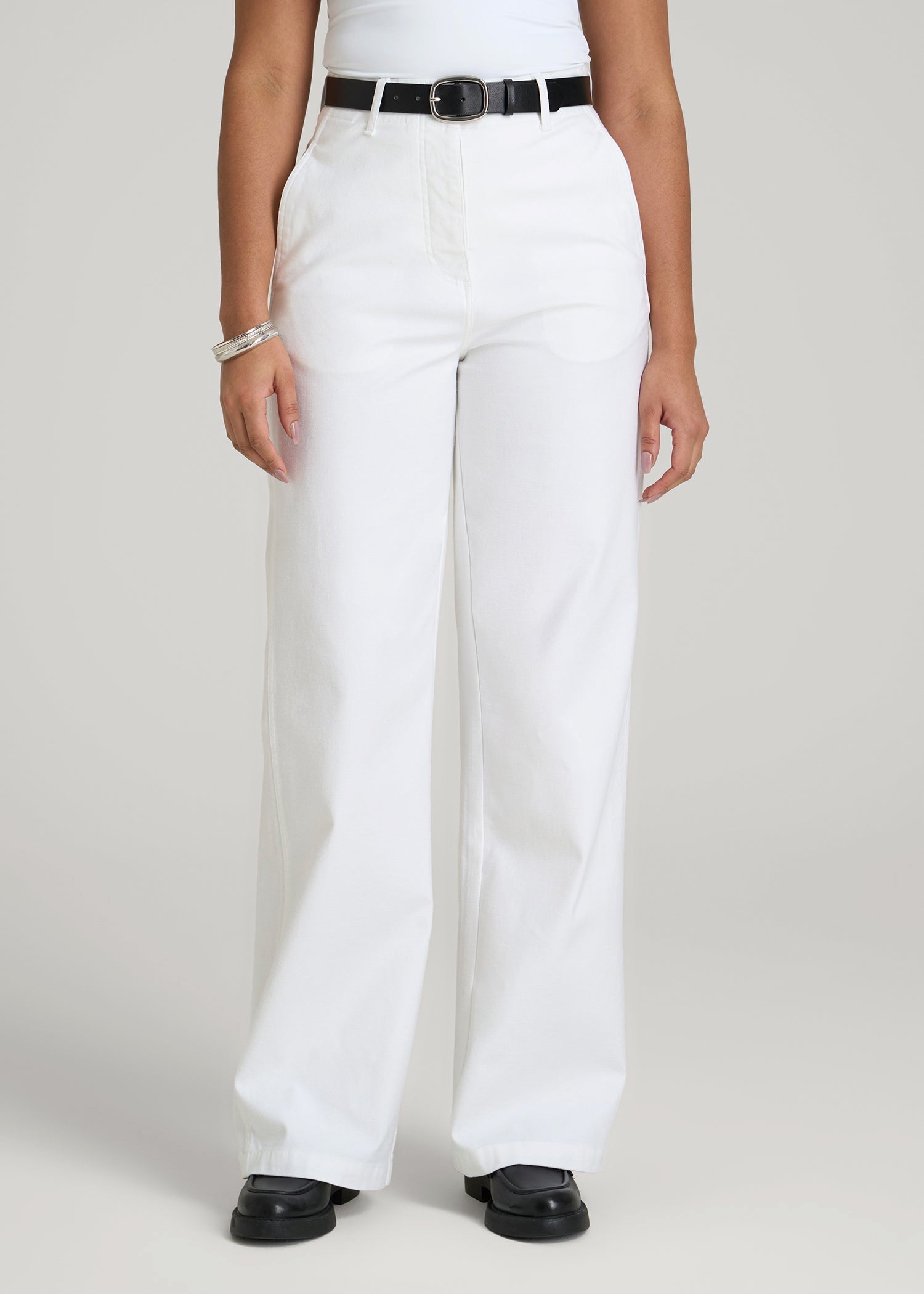 American Tall Men|Women High Rise Wide Leg Flat Front Chinos for Tall Women in White