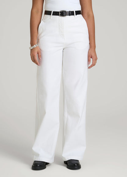 American Tall Men|Women High Rise Wide Leg Flat Front Chinos for Tall Women in White