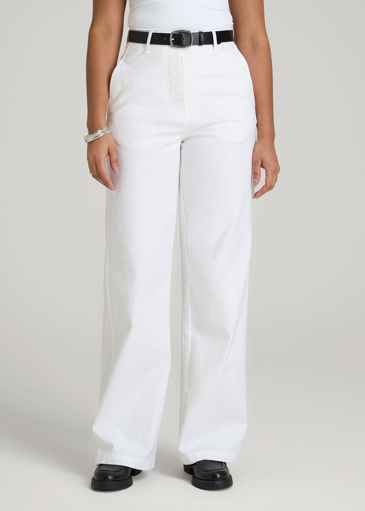 American Tall Men|Women High Rise Wide Leg Flat Front Chinos for Tall Women in White