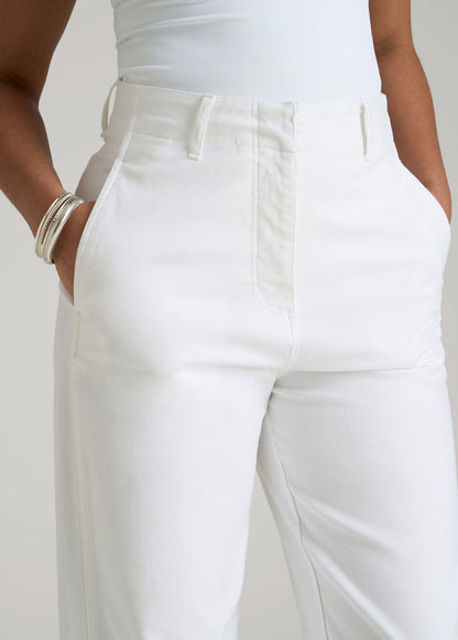 American Tall Men|Women High Rise Wide Leg Flat Front Chinos for Tall Women in White