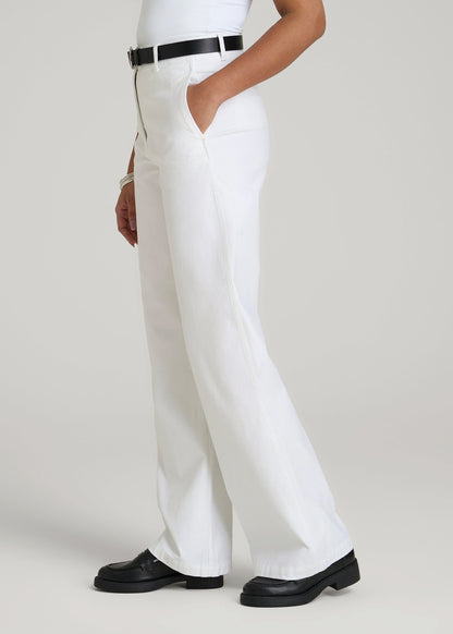 American Tall Men|Women High Rise Wide Leg Flat Front Chinos for Tall Women in White