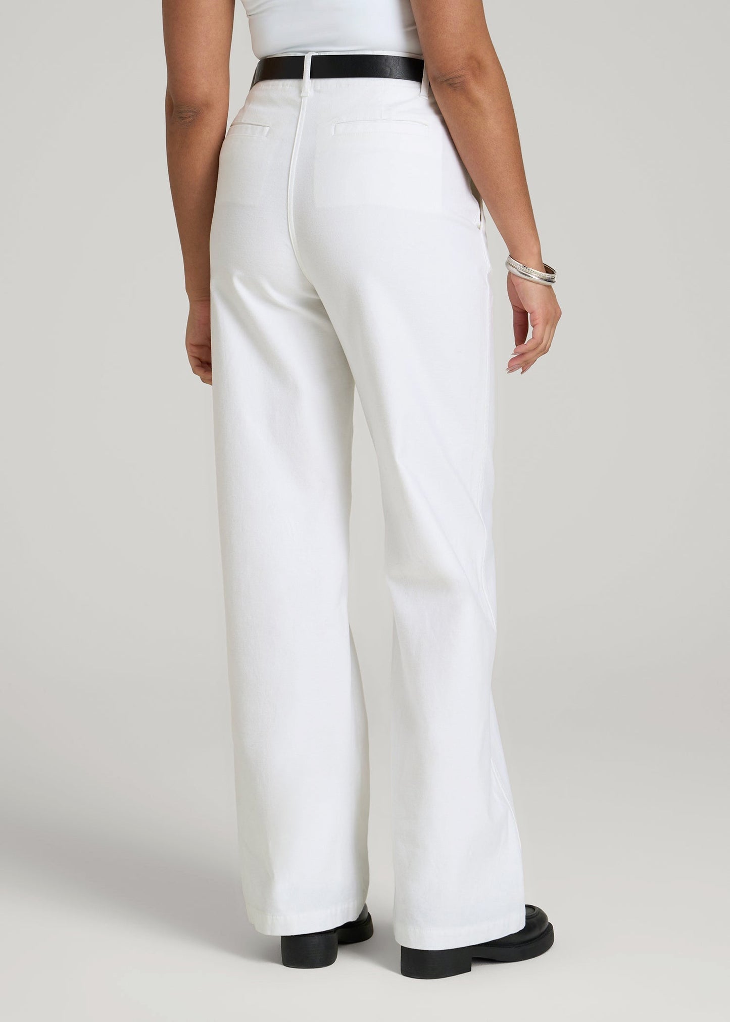 American Tall Men|Women High Rise Wide Leg Flat Front Chinos for Tall Women in White