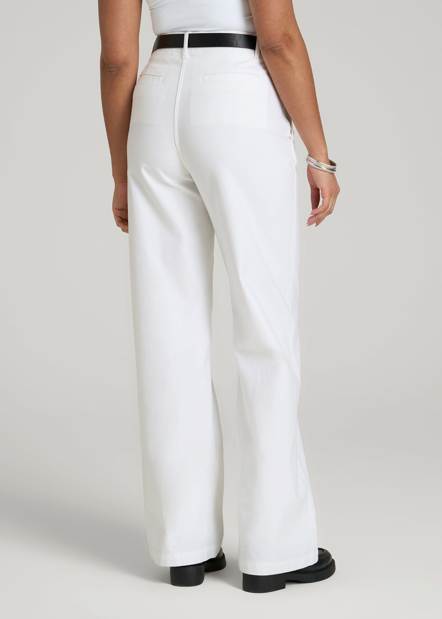 American Tall Men|Women High Rise Wide Leg Flat Front Chinos for Tall Women in White