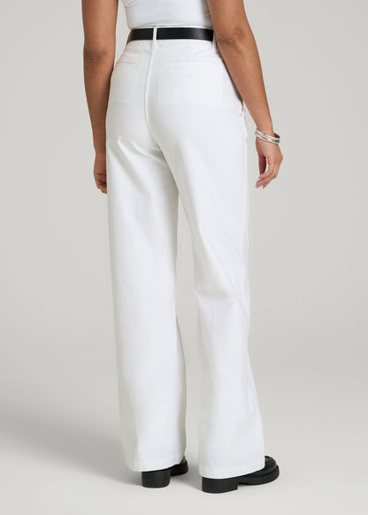 American Tall Men|Women High Rise Wide Leg Flat Front Chinos for Tall Women in White