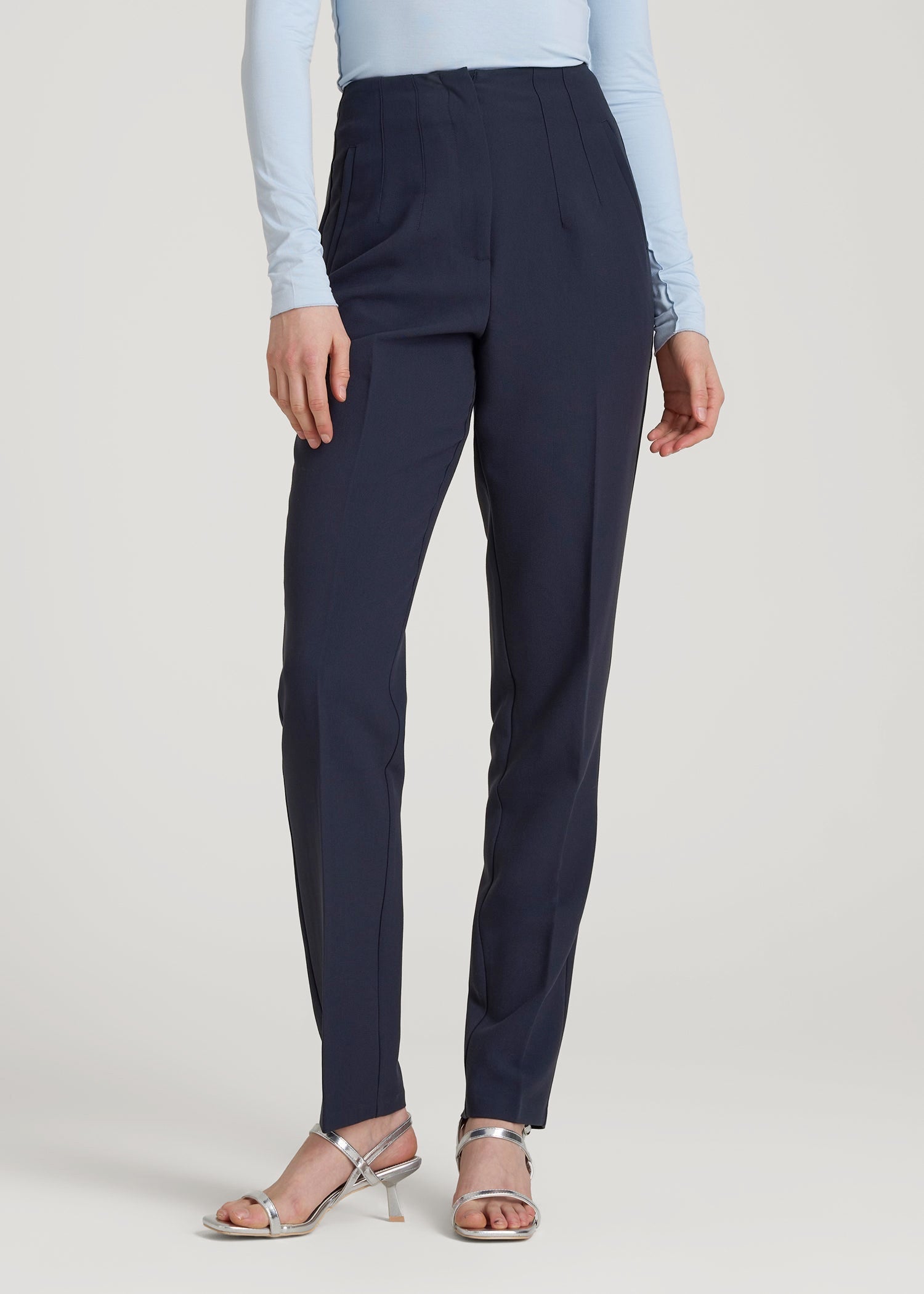 American Tall Men|Women High Rise Pants with Darts for Tall Women in Navy