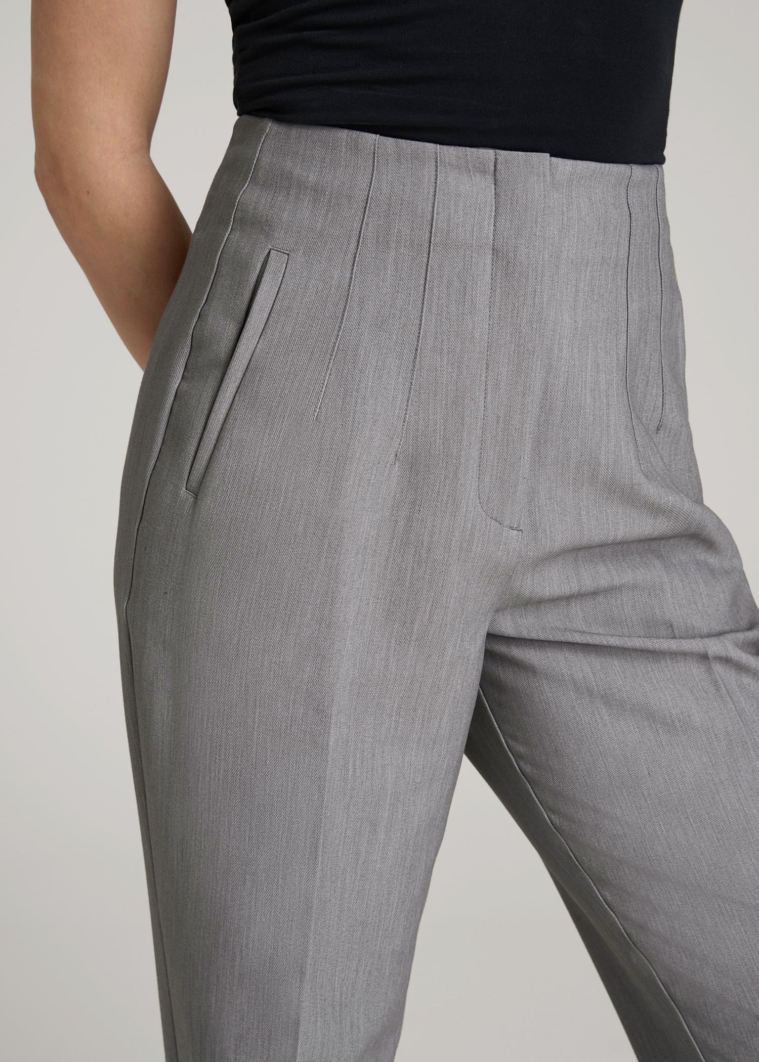 American Tall Men|Women High Rise Pants with Darts for Tall Women in Ash Grey Mix