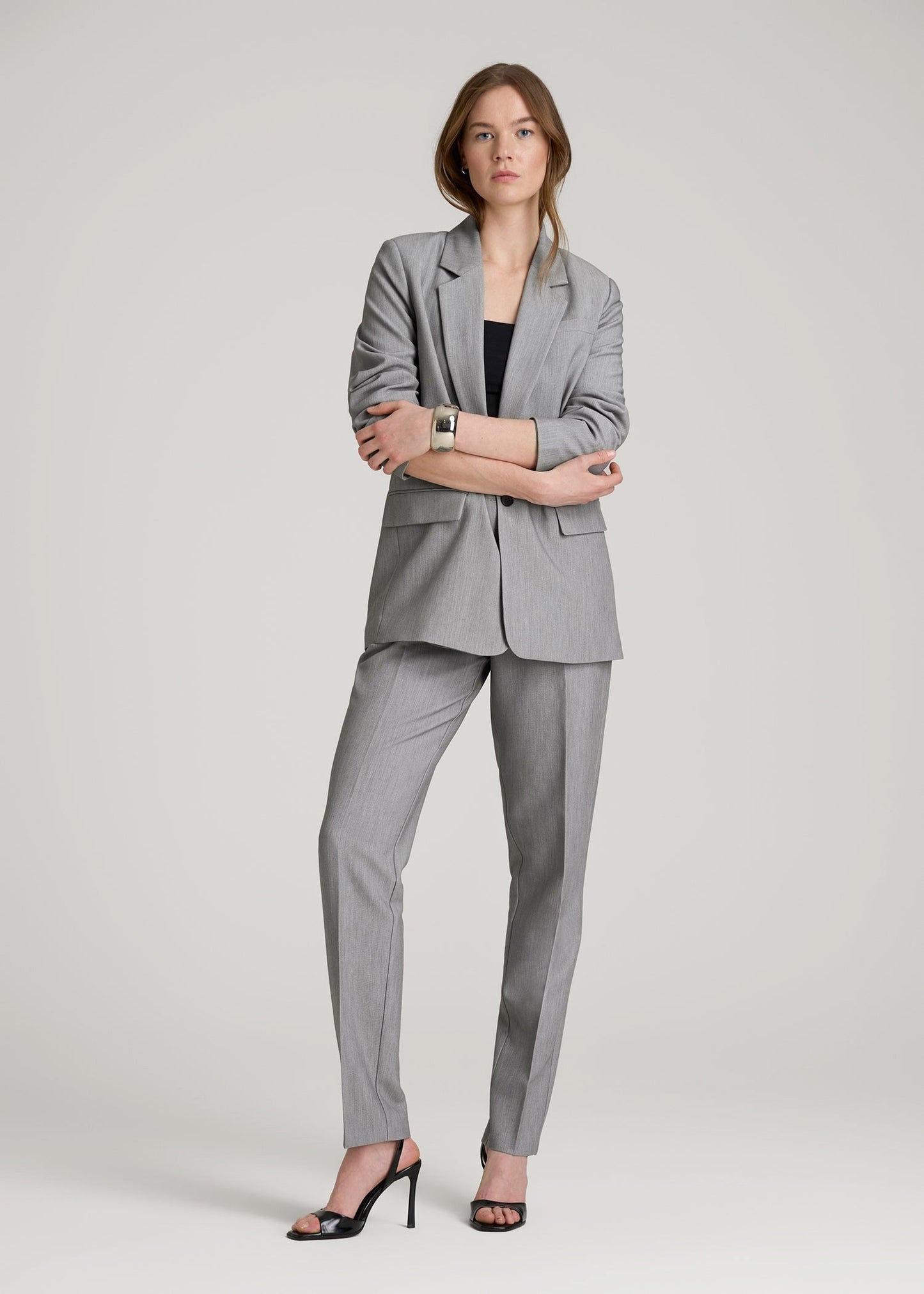 American Tall Men|Women High Rise Pants with Darts for Tall Women in Ash Grey Mix