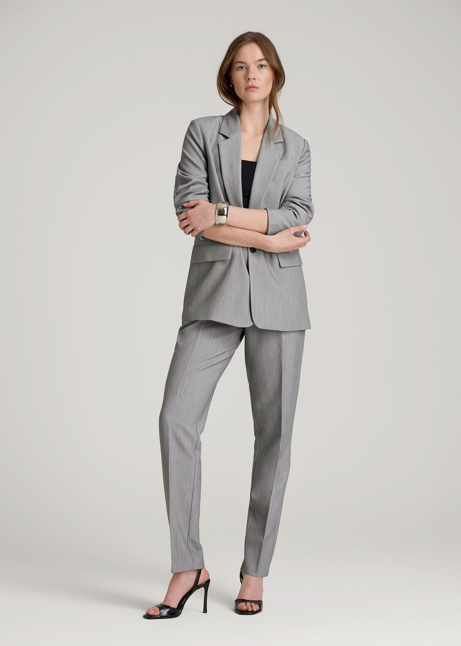 American Tall Men|Women High Rise Pants with Darts for Tall Women in Ash Grey Mix