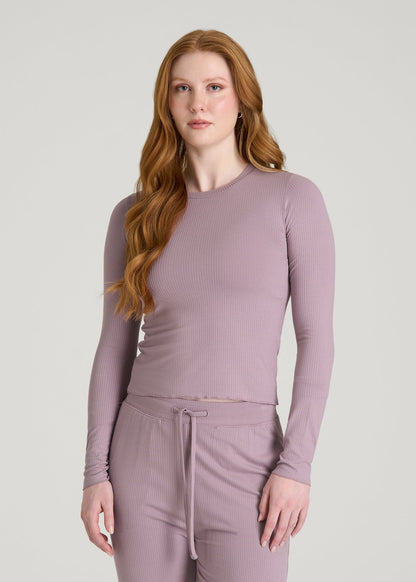 American Tall Women Lightweight Ribbed Cropped Lounge Top for Tall Women in Smoked Mauve