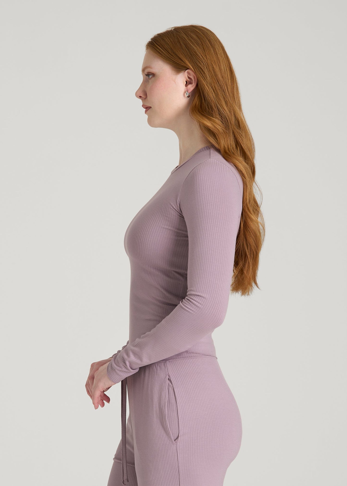 American Tall Women Lightweight Ribbed Cropped Lounge Top for Tall Women in Smoked Mauve