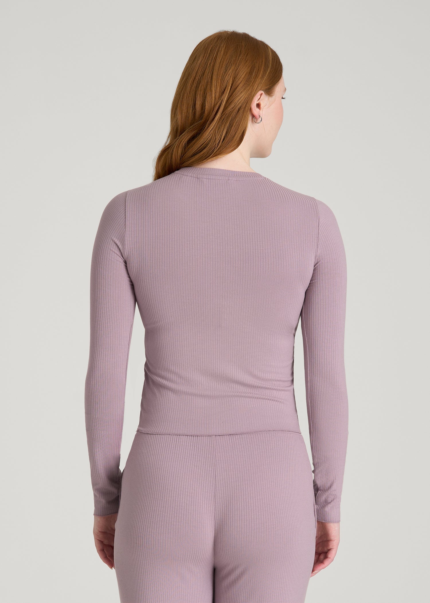 American Tall Women Lightweight Ribbed Cropped Lounge Top for Tall Women in Smoked Mauve