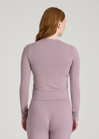 American Tall Women Lightweight Ribbed Cropped Lounge Top for Tall Women in Smoked Mauve