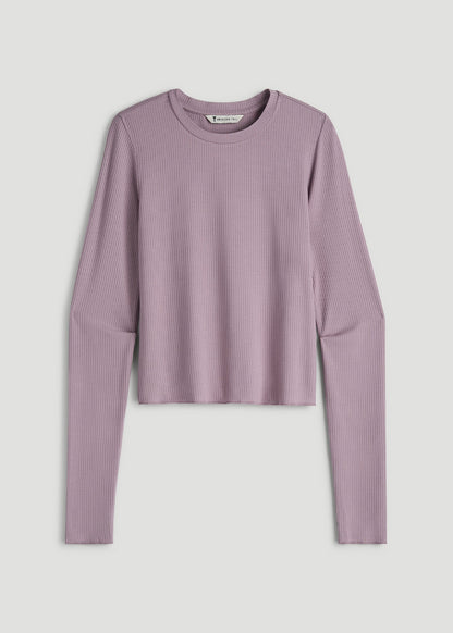 American Tall Women Lightweight Ribbed Cropped Lounge Top for Tall Women in Smoked Mauve