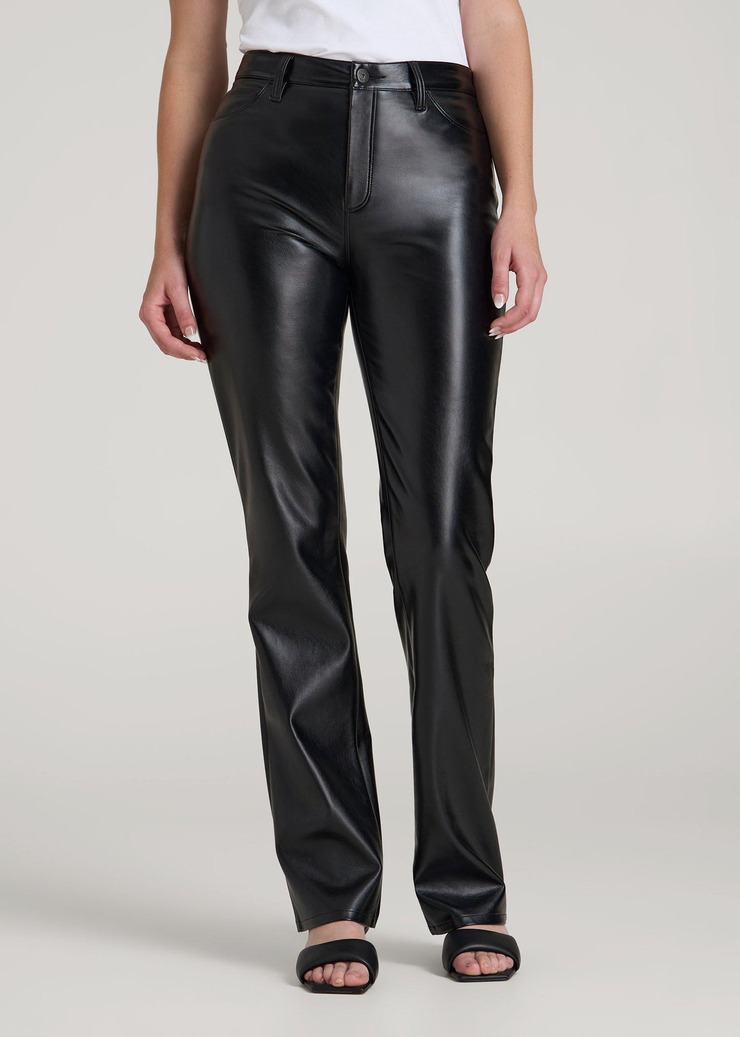 American Tall Women True Touch Leather Straight Leg Pants for Tall Women in Black