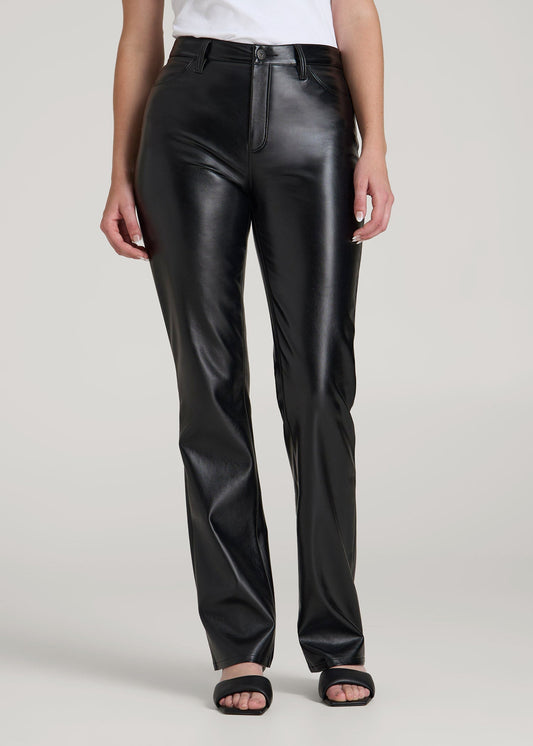 American Tall Women True Touch Leather Straight Leg Pants for Tall Women in Black