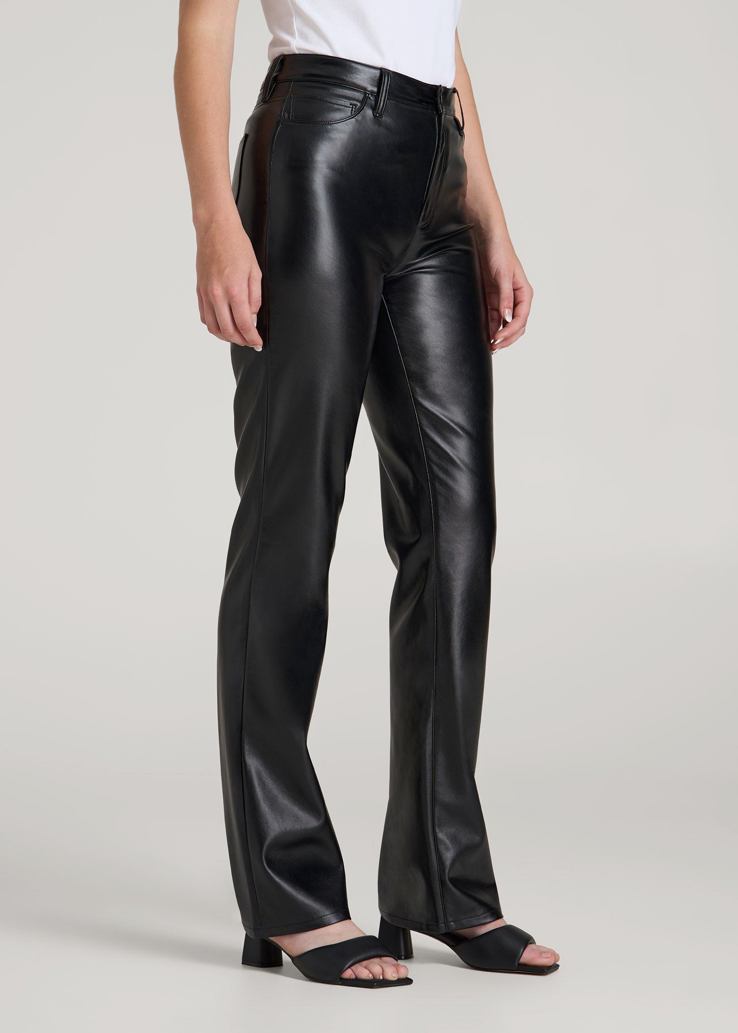 American Tall Women True Touch Leather Straight Leg Pants for Tall Women in Black