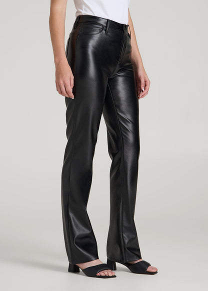 American Tall Women True Touch Leather Straight Leg Pants for Tall Women in Black