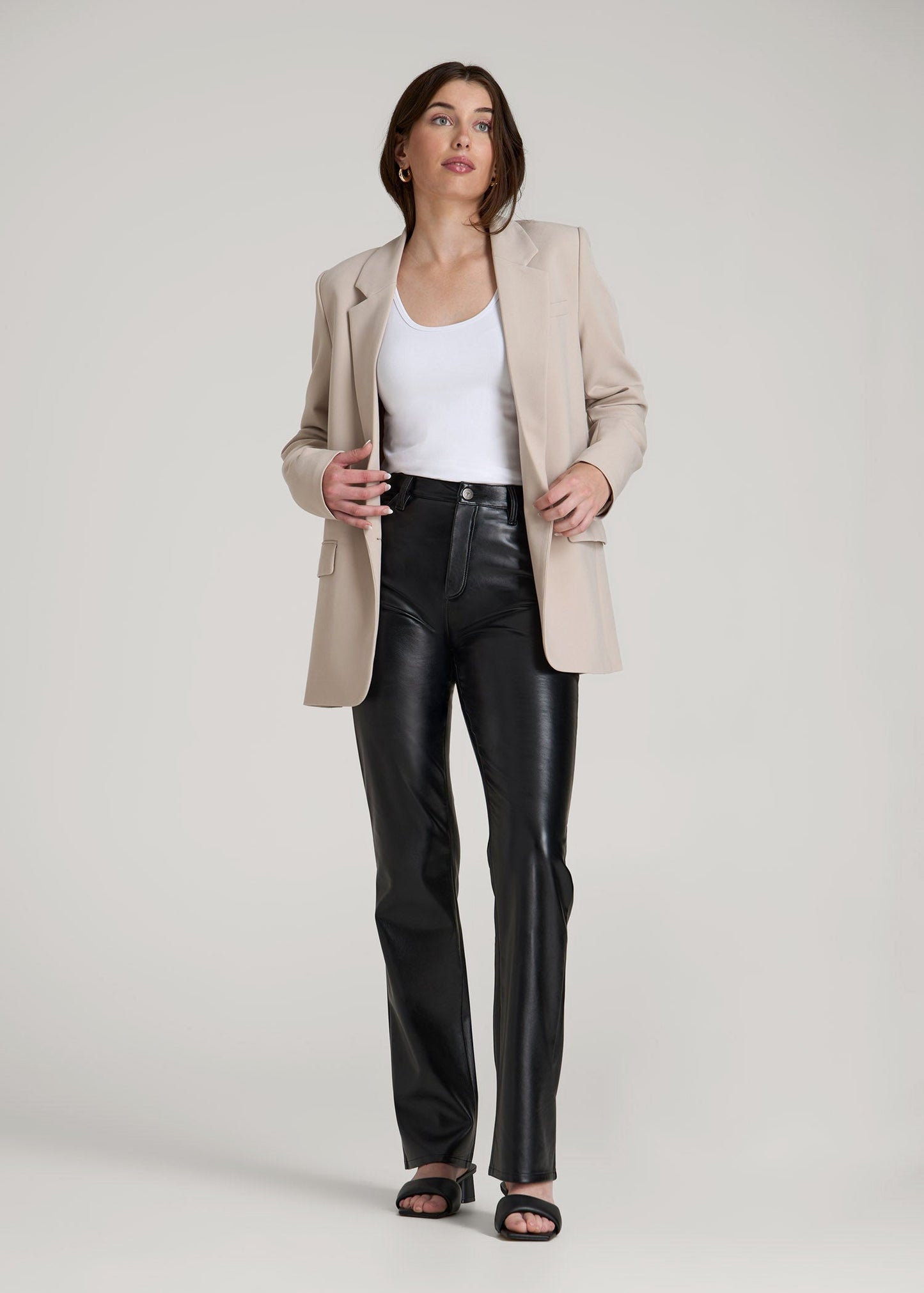 American Tall Women True Touch Leather Straight Leg Pants for Tall Women in Black