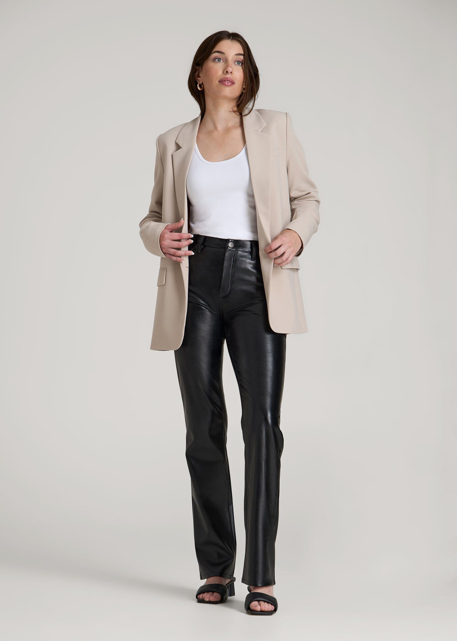 American Tall Women True Touch Leather Straight Leg Pants for Tall Women in Black