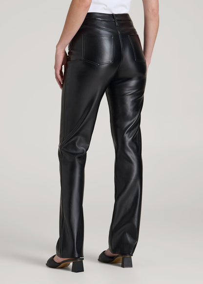 American Tall Women True Touch Leather Straight Leg Pants for Tall Women in Black
