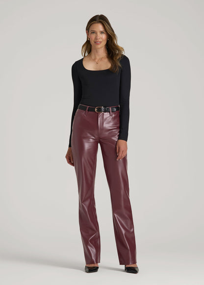 American Tall Women True Touch Leather Straight Leg Pants for Tall Women in Port Royale
