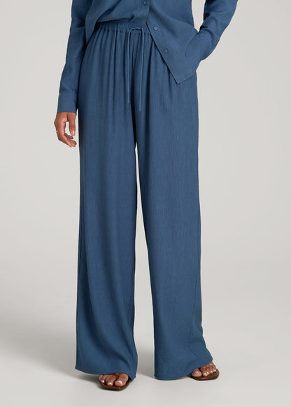 American Tall Women|Men Crinkle Pull-on Wide-leg Pants for Tall Women in Flag Blue