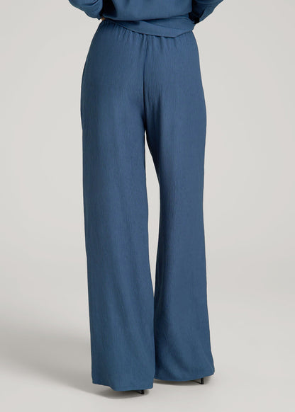 American Tall Women|Men Crinkle Pull-on Wide-leg Pants for Tall Women in Flag Blue