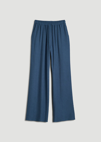 American Tall Women|Men Crinkle Pull-on Wide-leg Pants for Tall Women in Flag Blue