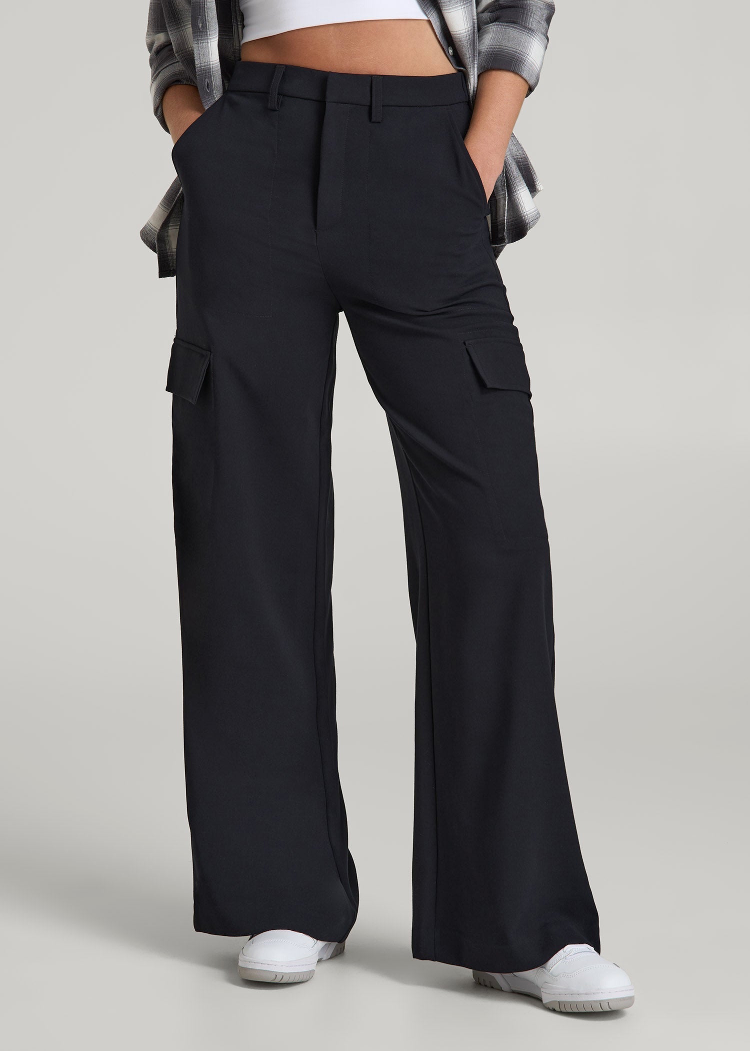 American Tall Women|Men Cargo Wide Leg Dress Pants for Tall Women in Black
