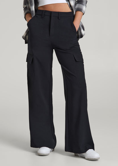 American Tall Women|Men Cargo Wide Leg Dress Pants for Tall Women in Black