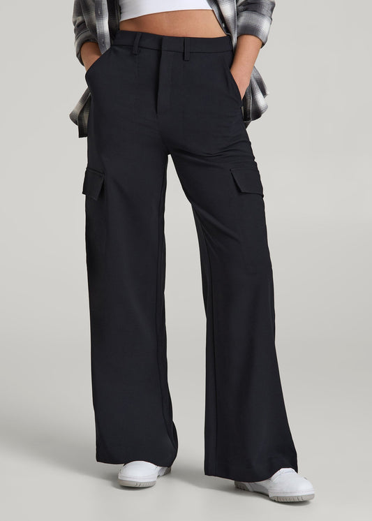 American Tall Women|Men Cargo Wide Leg Dress Pants for Tall Women in Black