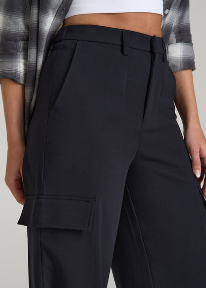 American Tall Women|Men Cargo Wide Leg Dress Pants for Tall Women in Black
