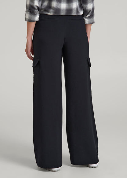 American Tall Women|Men Cargo Wide Leg Dress Pants for Tall Women in Black