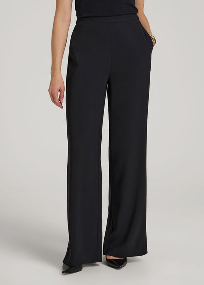 American Tall Women Pull-On Crepe Ultra Wide Pants for Tall Women in Black