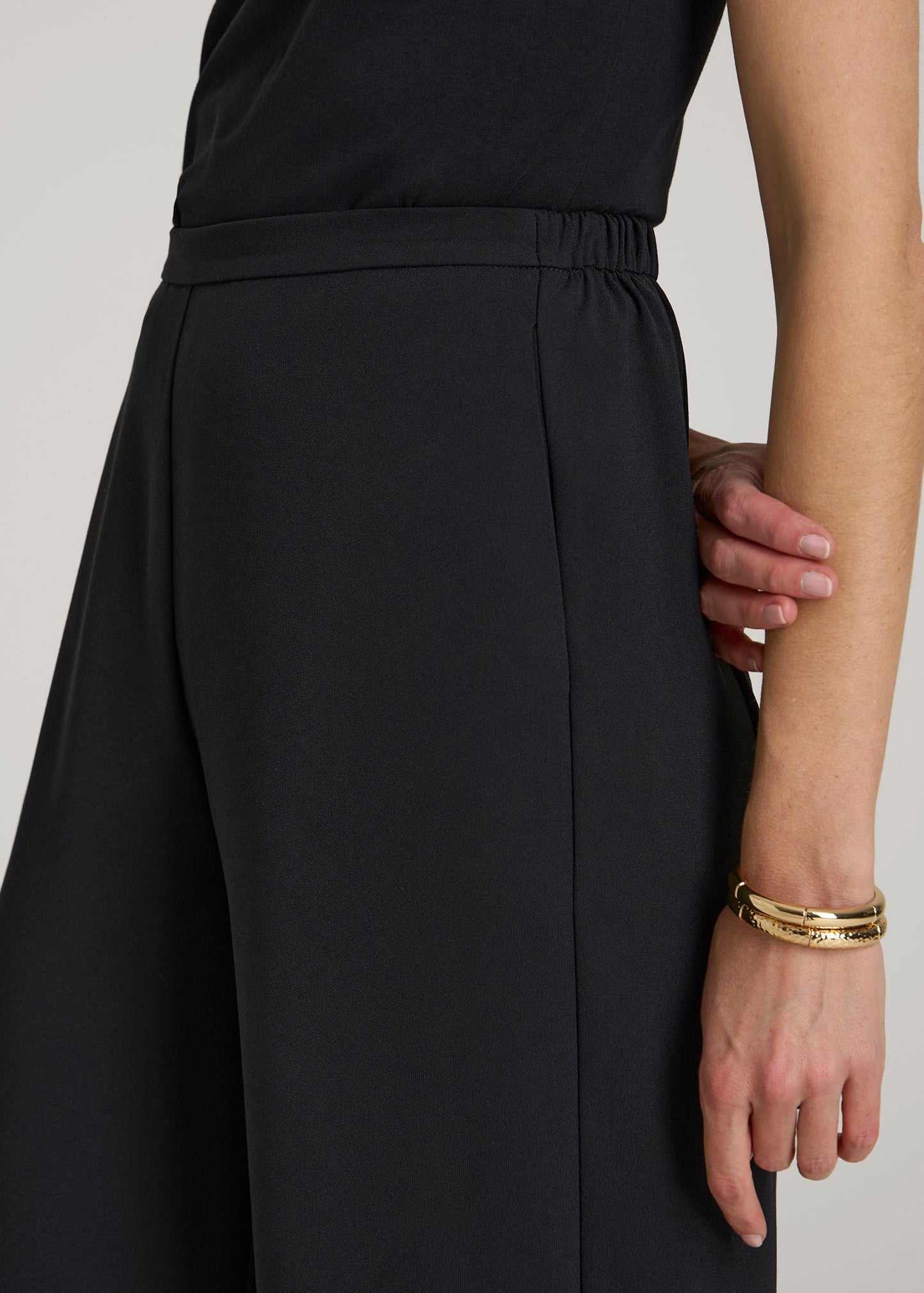 American Tall Women Pull-On Crepe Ultra Wide Pants for Tall Women in Black
