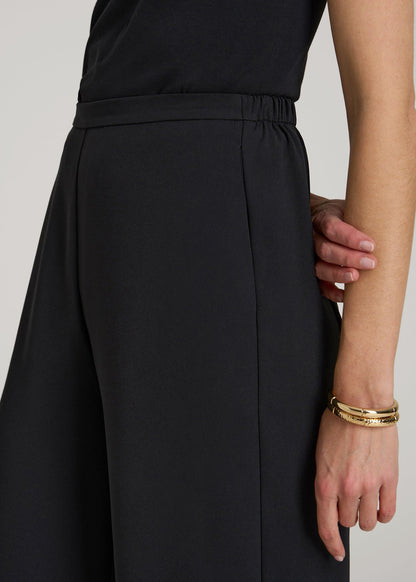 American Tall Women Pull-On Crepe Ultra Wide Pants for Tall Women in Black