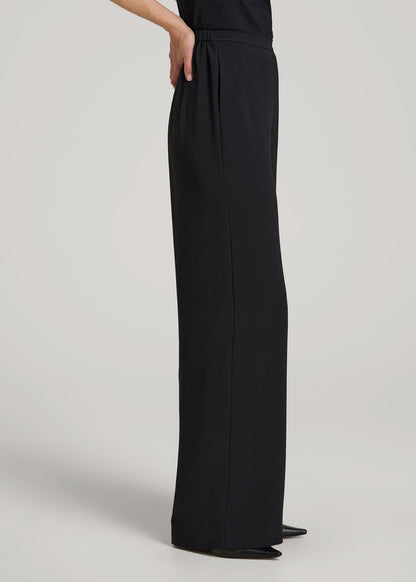 American Tall Women Pull-On Crepe Ultra Wide Pants for Tall Women in Black
