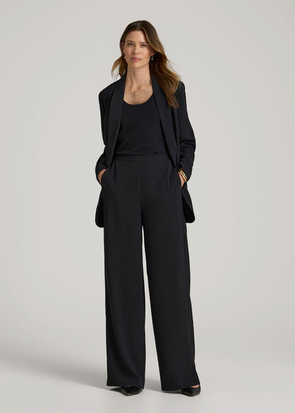 American Tall Women Pull-On Crepe Ultra Wide Pants for Tall Women in Black