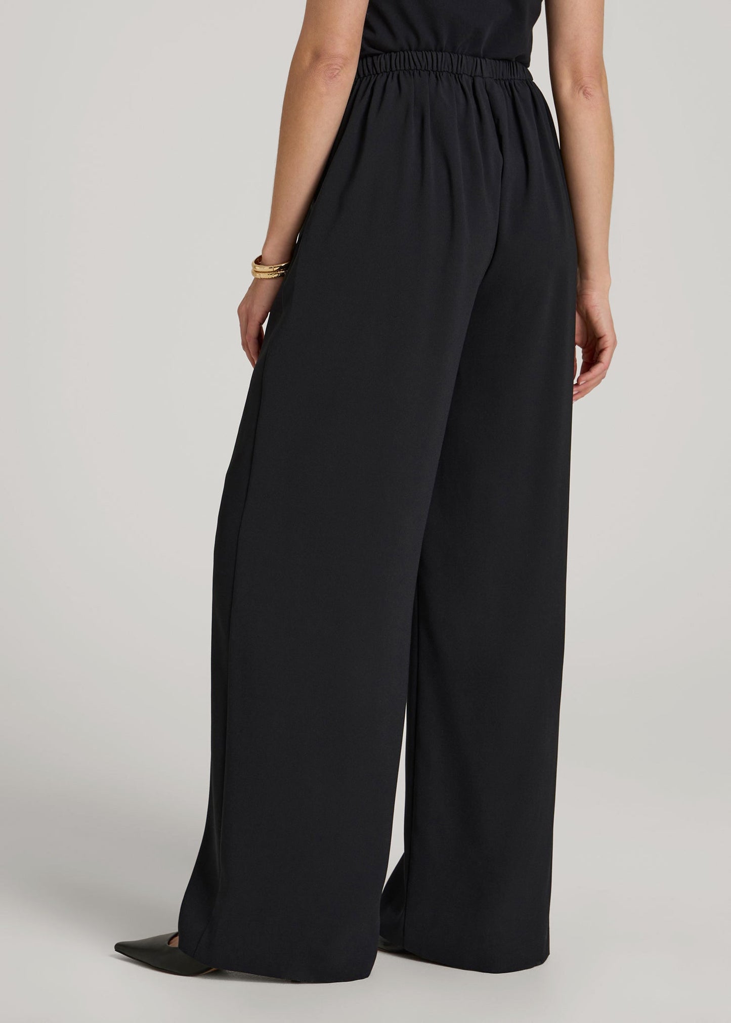 American Tall Women Pull-On Crepe Ultra Wide Pants for Tall Women in Black