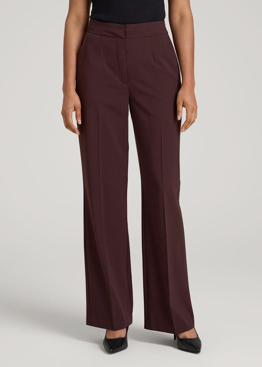 American Tall Women|Men Flat Front Wide Leg Dress Pants for Tall Women in Oxblood