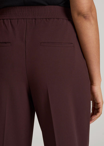 American Tall Women|Men Flat Front Wide Leg Dress Pants for Tall Women in Oxblood