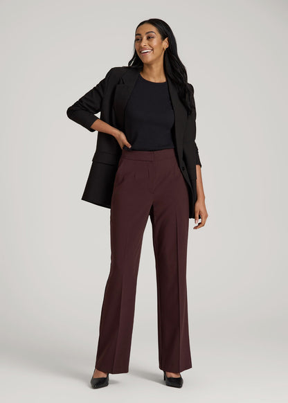 American Tall Women|Men Flat Front Wide Leg Dress Pants for Tall Women in Oxblood