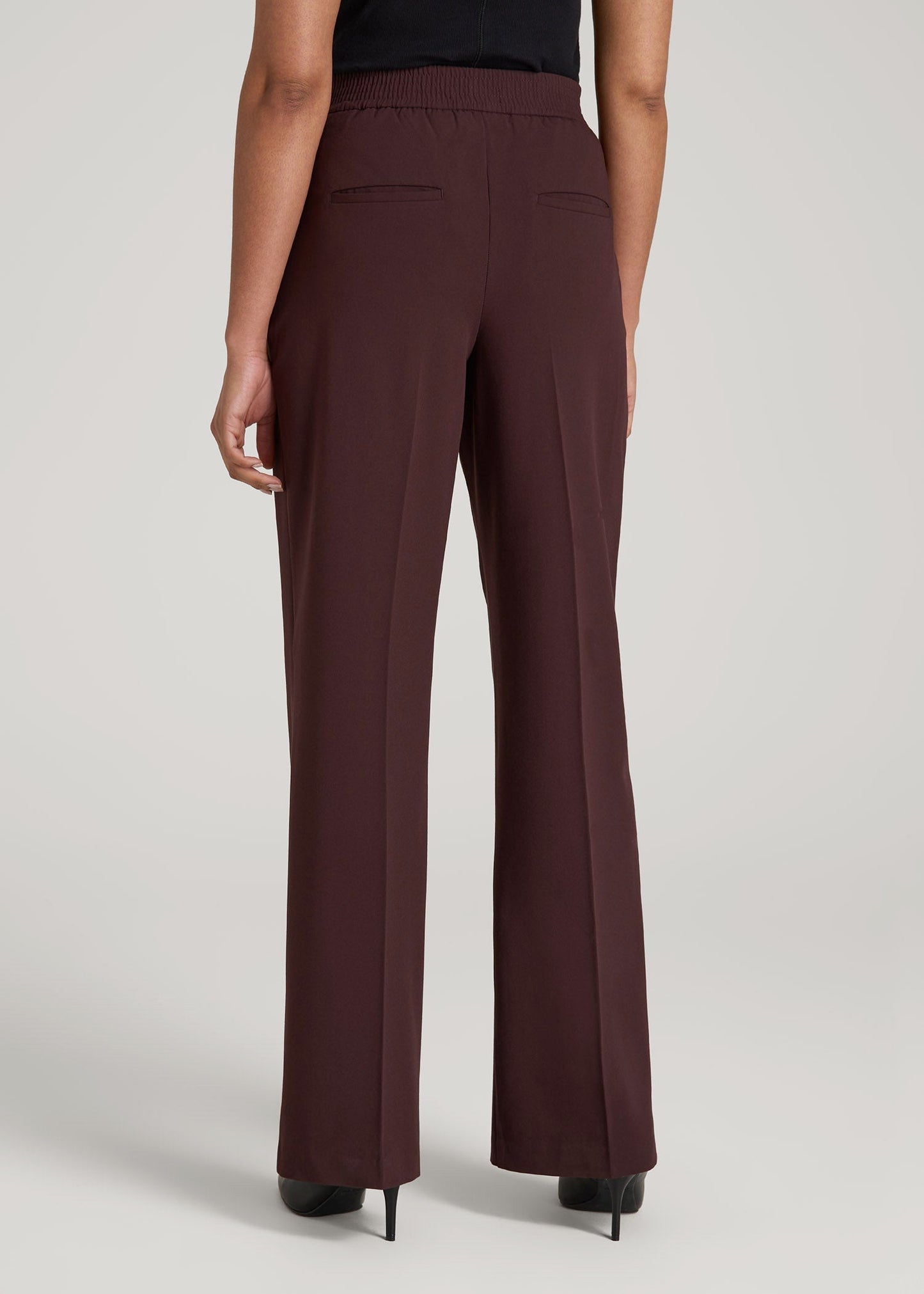 American Tall Women|Men Flat Front Wide Leg Dress Pants for Tall Women in Oxblood