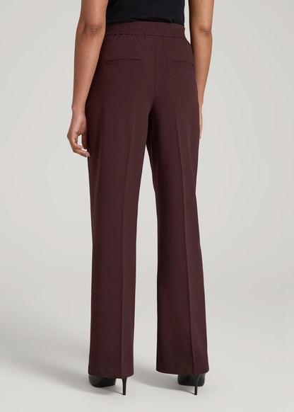 American Tall Women|Men Flat Front Wide Leg Dress Pants for Tall Women in Oxblood