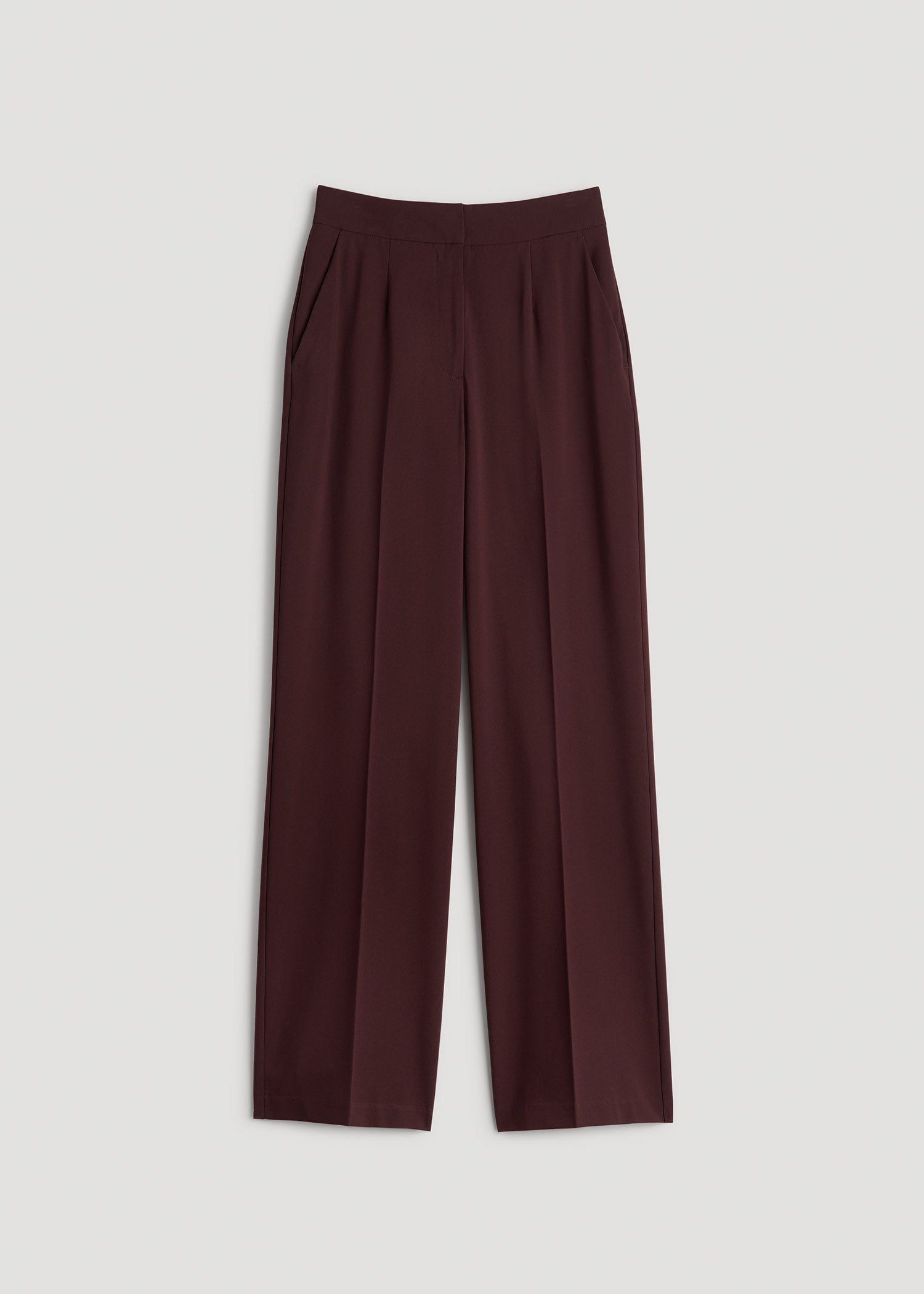 American Tall Women|Men Flat Front Wide Leg Dress Pants for Tall Women in Oxblood