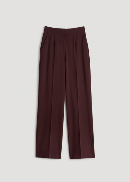American Tall Women|Men Flat Front Wide Leg Dress Pants for Tall Women in Oxblood