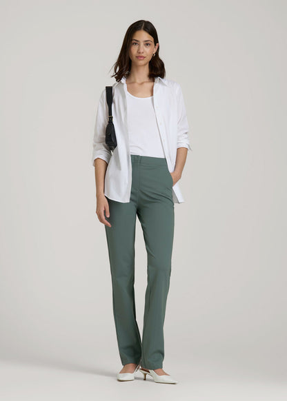 American Tall Women Freedom Flex Slim Straight Leg Dress Pants for Tall Women in Balsam Green